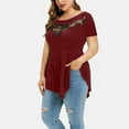 thumbnail image 4 of Mittory Womens Plus Size Tops O-Neck Asymmetric Short Sleeve Tunics Lace Blouse Shirts for Summer, 4 of 8