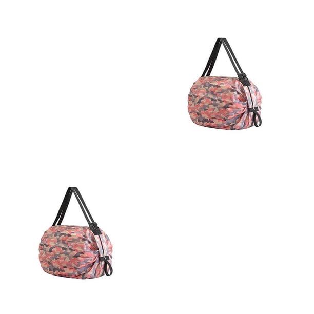 Injueey Bolsa de almacenamiento de viaje, plegable, para compras, supermercado, gran capacidad, tela Oxford, bolsa para aperitivos, estuche con Camuflaje rosa 2piezas