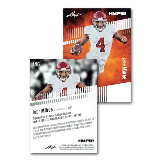 Mint Jalen Milroe 2024 Leaf Hype #146 Limited Edition Rookie Card