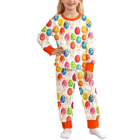Toddler Easter Pajamas For Kids Crewneck Long Sleeve Top Pants Bunny Printed Pajamas Set 2-3 Years Pajamas Girls