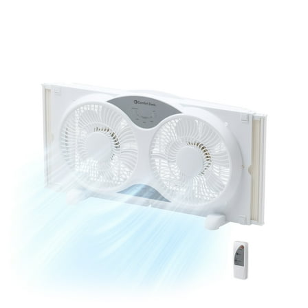 Comfort Zone 9'' Reversible Twin Window Fan with Remote Control, White