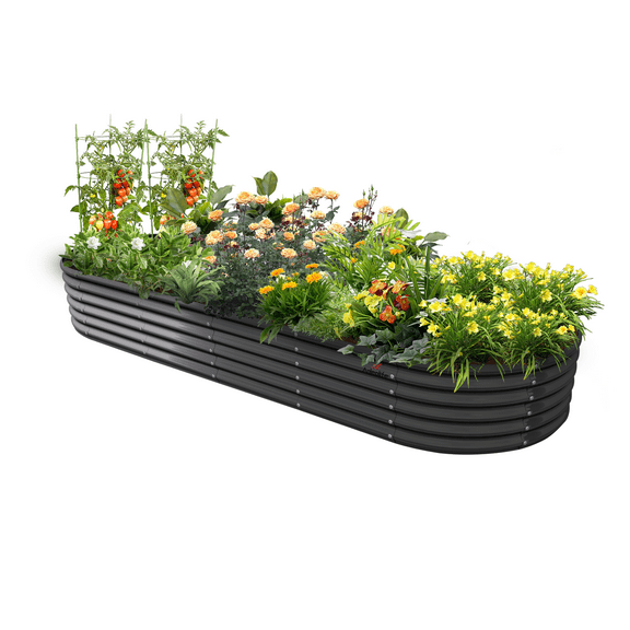 ANLEOLIFE 12x3x1.5 ft Galvanized Raised Garden Beds Outdoor, Oval Extra Large Metal Planter Box for Planting Vegetables Flowers Herb, Anti-Rust, Quartz Grey