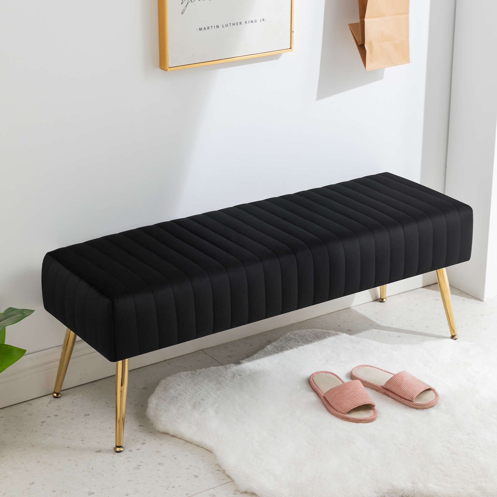 Furniliving Velvet Ottoman Bench, Black photo 6