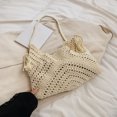 thumbnail image 1 of Bolso de mano tejido para mujer con cordón bolso de playa tejido de malla bolso de ganchillo de color sólido, 1 of 9
