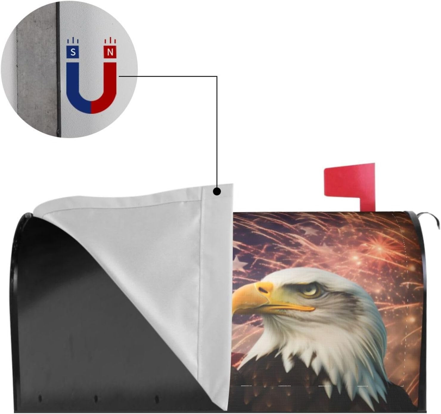 American Flag Welcome Magnetic Mailbox Cover, Firework Eagle Mailbox Wrap Decorative for Garden Yard Home 21x18 in