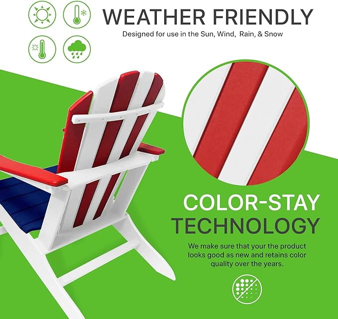 NewTechWood Atlantic Classic Curveback Patriot Plastic Outdoor Patio Adirondack Chair