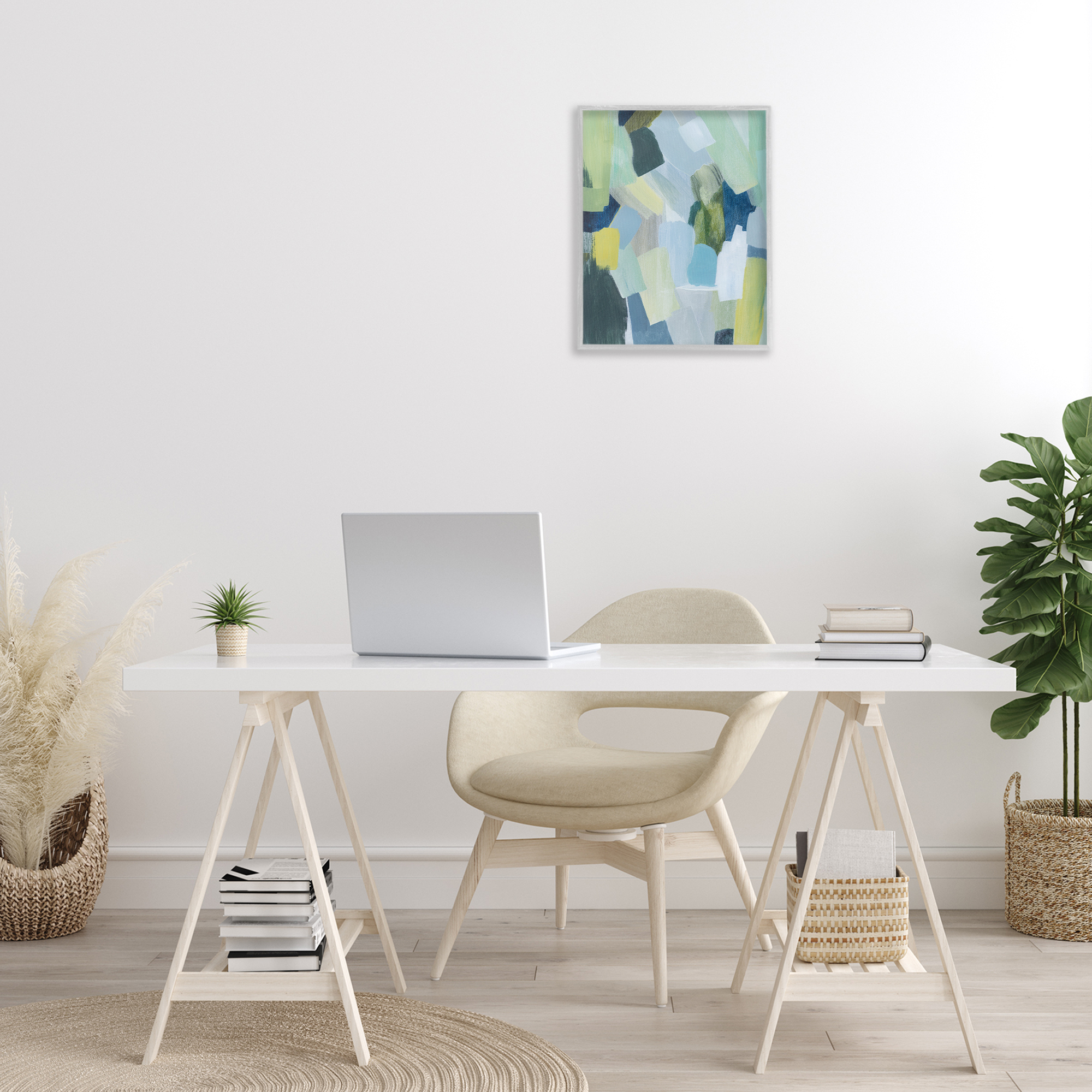Stupell Industries Layered Green Brush Strokes Abstract Painting Gray Framed Art Print Wall Art, 16 x 20