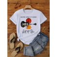 thumbnail image 1 of 1pc Women's Casual Short Sleeve T-Shirt - Guitar & Peace Symbol Graphic, Round Neck, Machine Washable, All-Season Comfort, Music Festival Apparel, Nontransparent Fabric, Durable Stitching, 1 of 6