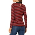 thumbnail image 4 of INSPIRE CHIC Women's Peter Pan Collar Long Sleeves Contrast Striped Blouse S Red Black, 4 of 7
