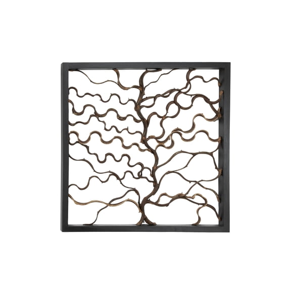 DecMode Brown Teak Wood Branch Tree Wall Decor with Black Frame