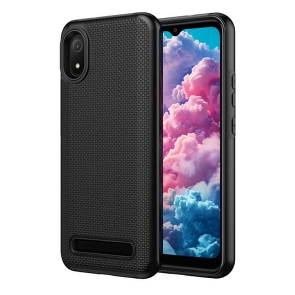 For Cloud Mobile Stratus C8 Textured Dotted Hybrid Phone Cover Case   Tempered Glass - Texture Black