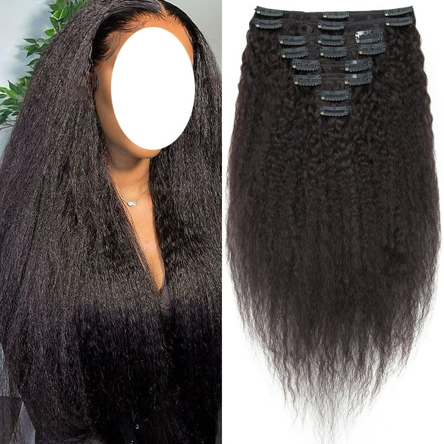 SEGO Kinky Straight Clip in Hair Extensions Real Human Hair for Women Thick Brazilian Hair Natural Black