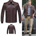 thumbnail image 2 of Brown Leather Biker Jacket Mens Brown Leather Jacket Cafe Racer Leather Motorcycle Jacket Bike Leather Jackets Brown Motorcycle Jacket size 4XL, 2 of 4