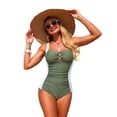thumbnail image 2 of One Piece Swimsuits for Women Ruched Tummy Control V Neck Bathing Suits Color Block Slimming Flattering Monokini Swimwear, 2 of 7
