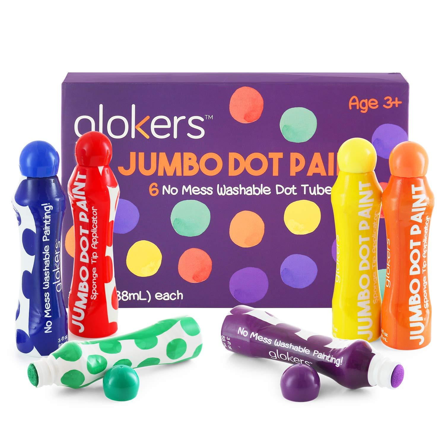Glokers Washable Dot Markers for Kids, Toddlers and Preschoolers. (6 Colors) Washable, NonToxic