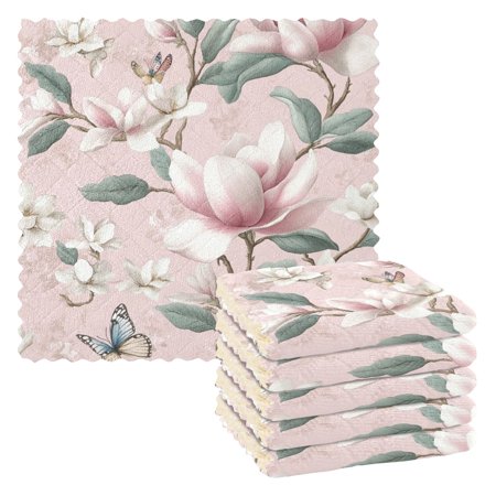 

6 Pieces Thickened Double Polyester Fleece Kitchen Towel - 28x28cm Strongly Absorb Water & Oil Stain Removal，Soft Pink Floral