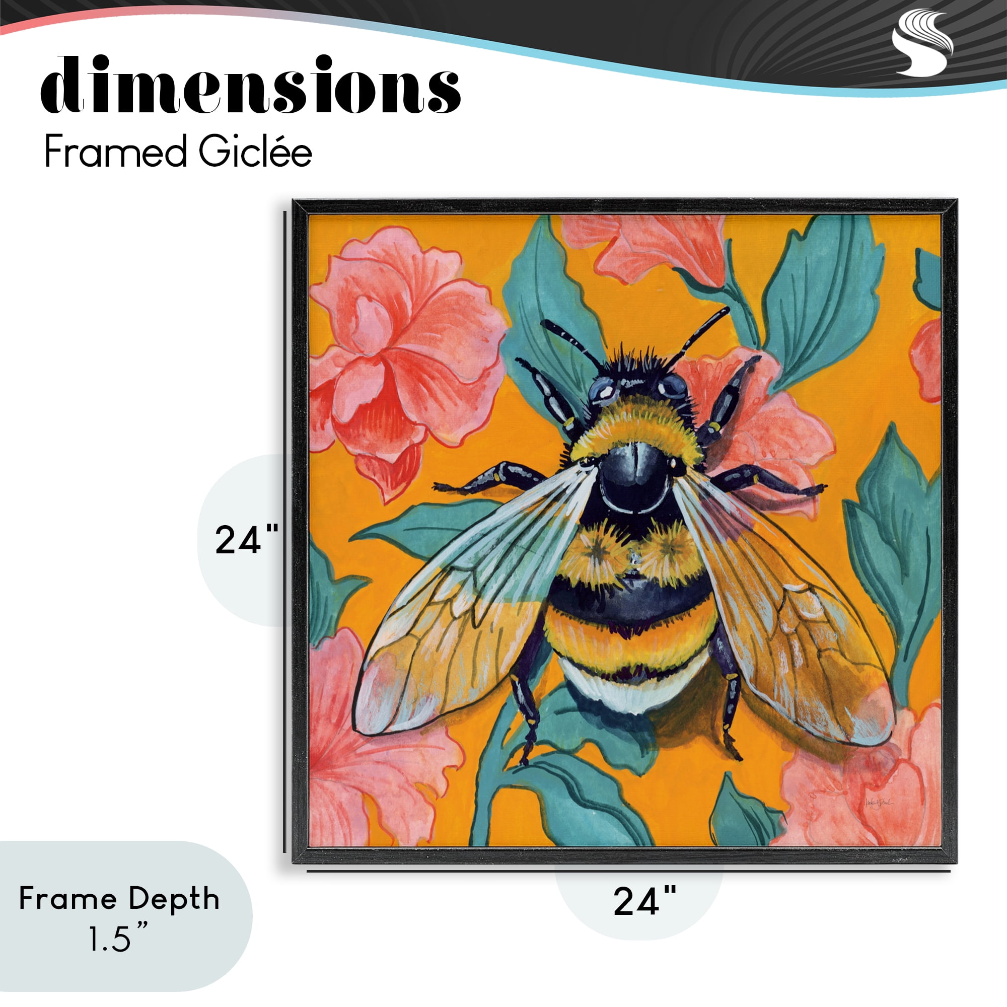 Stupell Industries Bumble Bee & Flower Pattern Black Framed Giclee Art, design by Kate Jarvik Birch
