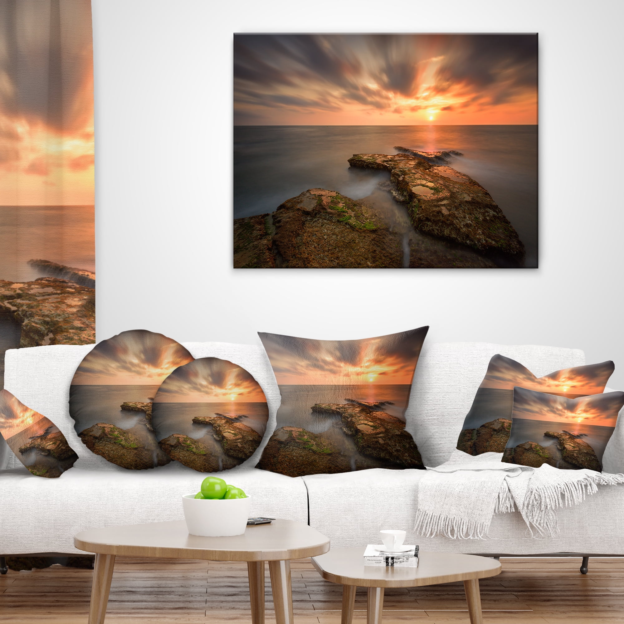 Designart Sunset at Atlantic Coast Spain - Seascape Photography Throw Pillow - 16x16