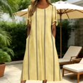 thumbnail image 2 of Women's Striped Maxi Dress, Tie Cuff Short Sleeve Casual Midi Dresses, Loose Fit A-Line Summer Vertical Stripe T Shirt Sundress with Pockets for Home and Office, 2 of 6