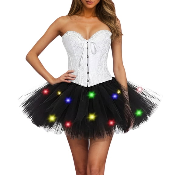 Women's LED Light Up Tutu Skirt - Colorful Operated Glowing Skirt, Flared Layered Skirt for Evening Wear, Parties & Photo Shoots Black