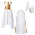thumbnail image 5 of iiniim Girls Lyrical Praise Dance Tunic with Loose Pants 2 Piece Outfit Metallic Liturgical Worship Dress White 8, 5 of 7