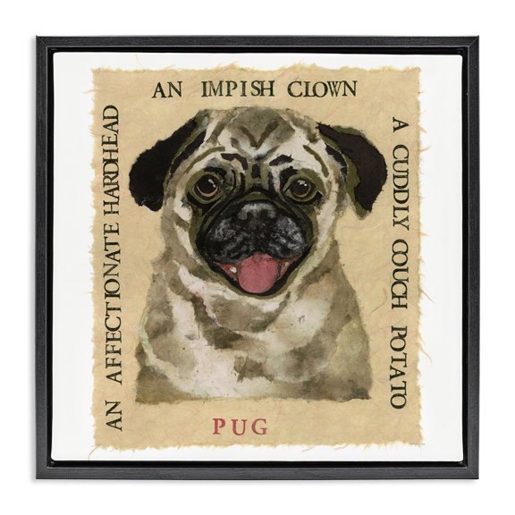 Stupell Industries Fun Pug Pet Phrases Animals Painting Black Floater Framed Canvas Art Print Wall Art, 18 x 18