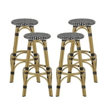 Dohney Outdoor French Aluminum 29.5 Inch Barstools, Set of 4, Black, White, and Bamboo Finish