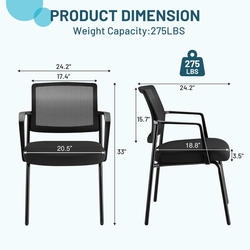 Beddle Executive Office Guest Chair, Desk Chair with Lumbar Support and Padded Armrest, Perfect for Conference Rooms, Reception Areas, and Waiting Rooms, Black