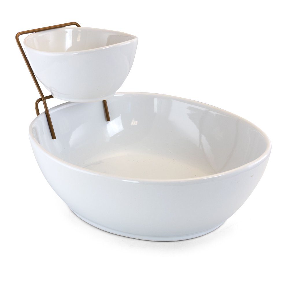 Gibson Elite Gracious Dining 2 Tier Chip and Dip Server Set with Metal