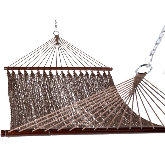 Lazy Daze Hammocks 10.5 FT Double 2 Person Caribbean Rope Hammock, Hand Woven Polyester Hammock with Spreader Bars for Outdoor Backyard Patio Poolside, 450 LBS Capacity, Brown