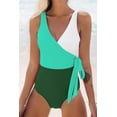 thumbnail image 3 of Maillot de Bain une Pièce pour Femmes, Enveloppant, à Blocs de Couleur, à Nouer sur le Côté, Vert Blanc, m, 3 of 6