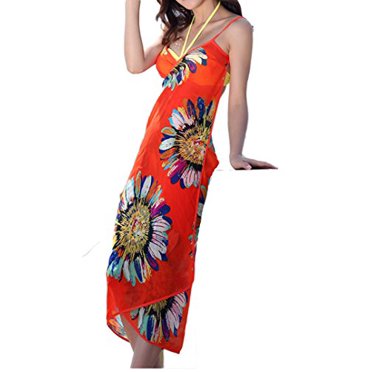 Fadalo Plus Size Spaghetti Strap Cover Up Dress - Printed, Backless Wrap, Beach Maxi, Medium