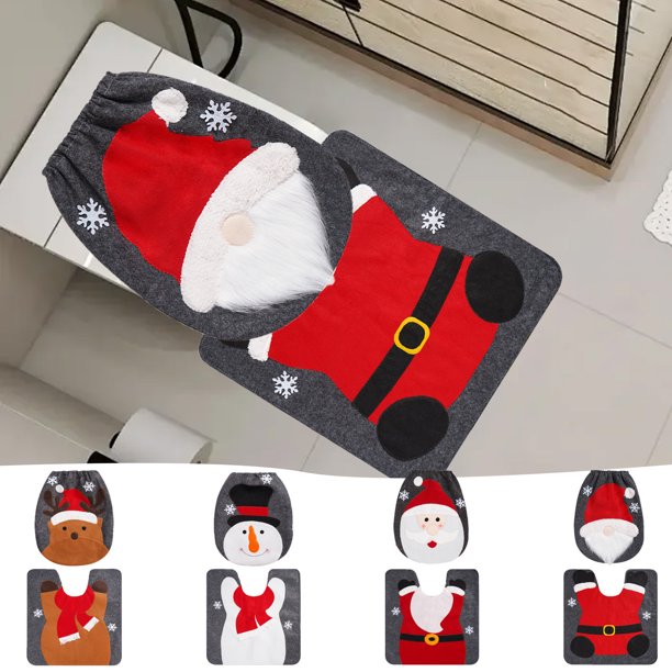 Fundamentos de Inodoro Navideño Xihbxyly Decoraciones Navideñas para Baños Alfombrillas Absorbentes Antideslizantes Juego de 2 Piezas