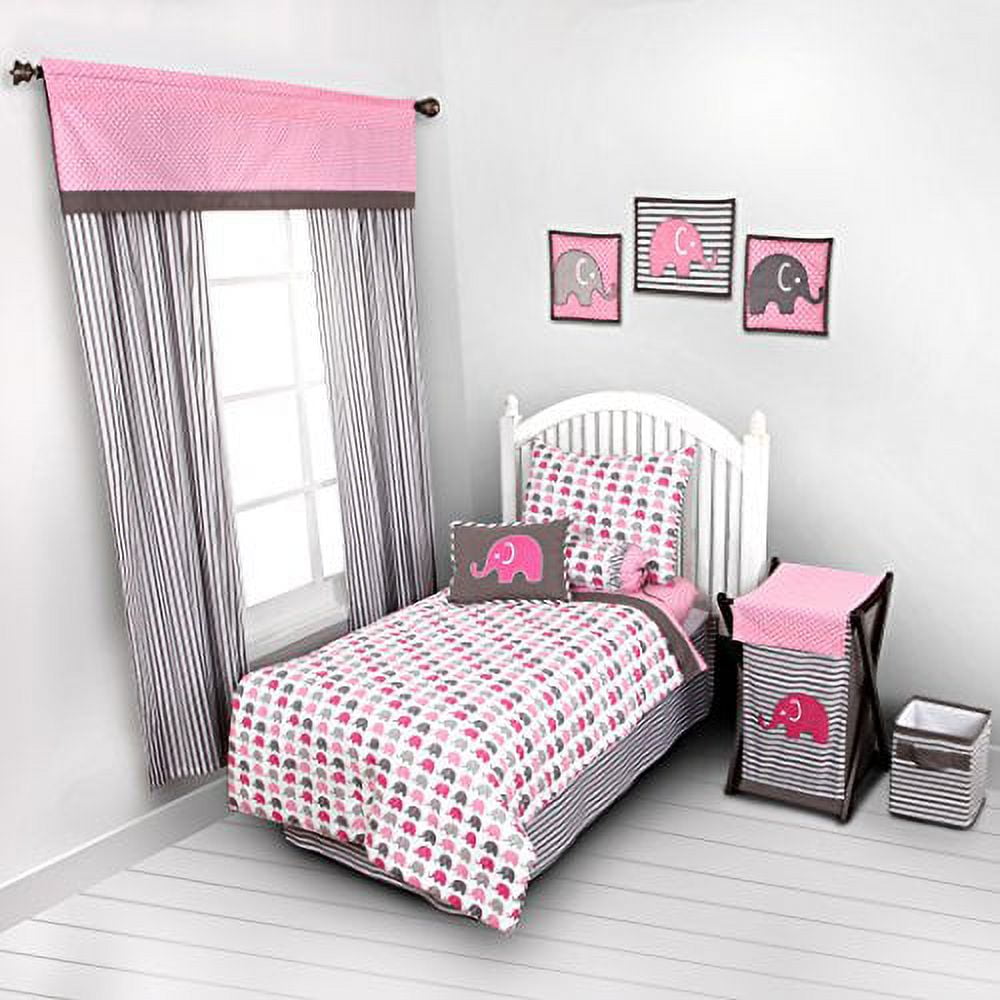 Bacati - Elephants 3 Pc Toddler Bedding Sheet Set (Pink/Grey)