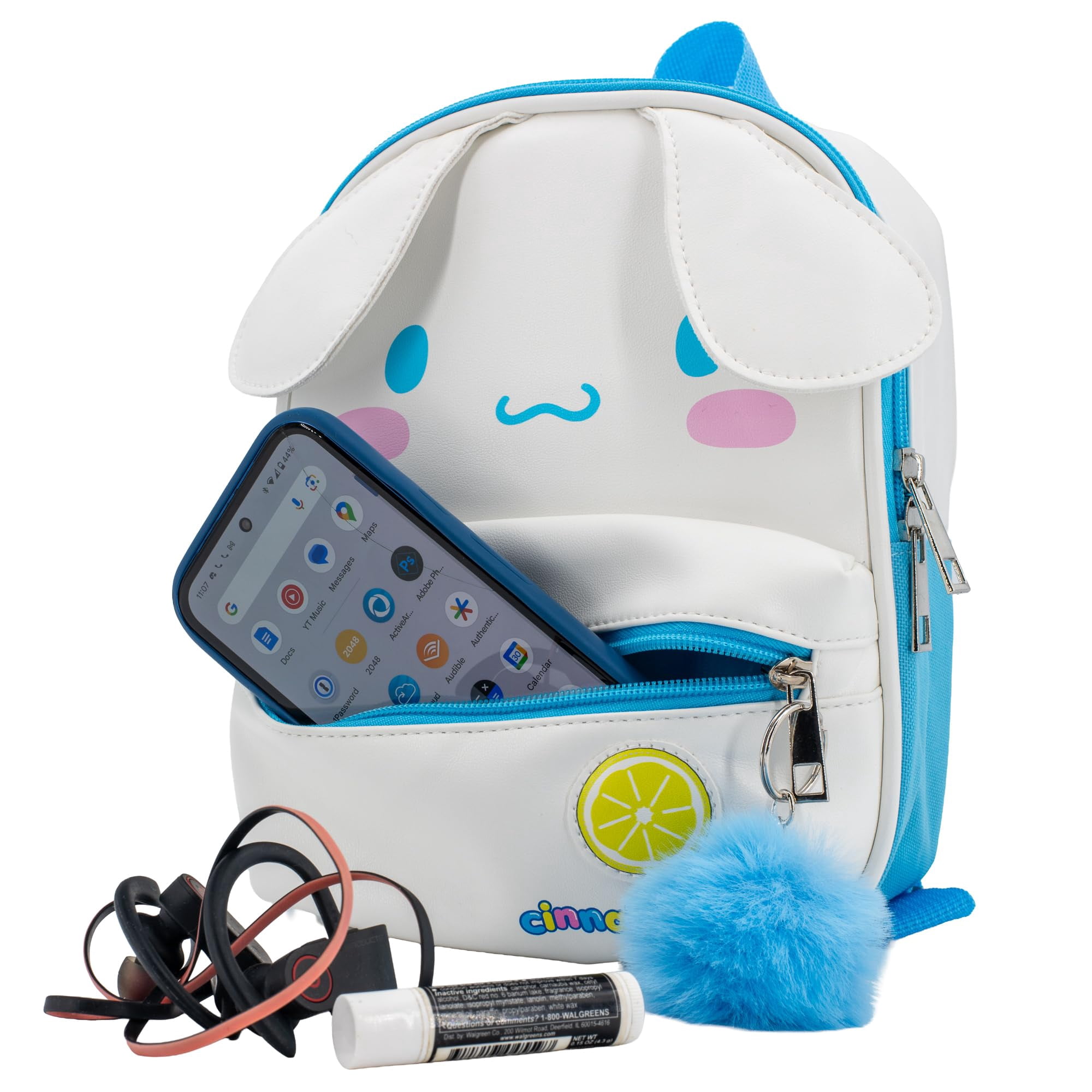 Hello Kitty’s Cinnamoroll 9” Micro Mini Backpack Purse Featuring a 3D Ears & Pompom Dangle, White