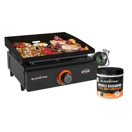 Blackstone Adventure Ready Single Burner 17” Tabletop Griddle - Non Slip Feet with Seasoning and Cast Iron Conditioner