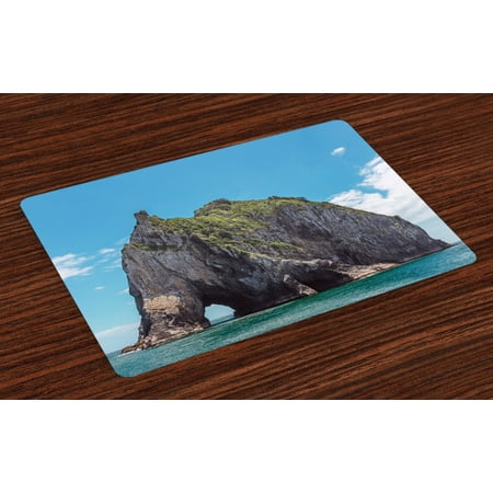 

Beach Placemats Set of 4 Famous Elephant Shape Rock with the Grand Hole in Bay of Islands Nz Cavern Peaceful Washable Fabric Place Mats for Dining Room Kitchen Table Decor Blue Grey by Ambesonne