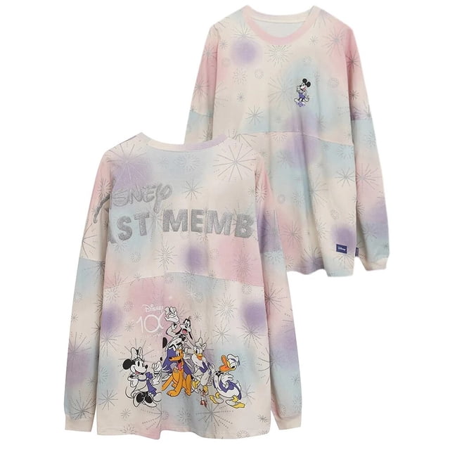 Disney-Sudadera con estampado de dibujos animados para mujer, suéter de manga larga con cuello redondo, Minnie, Mickey Mouse, 100 aniversario