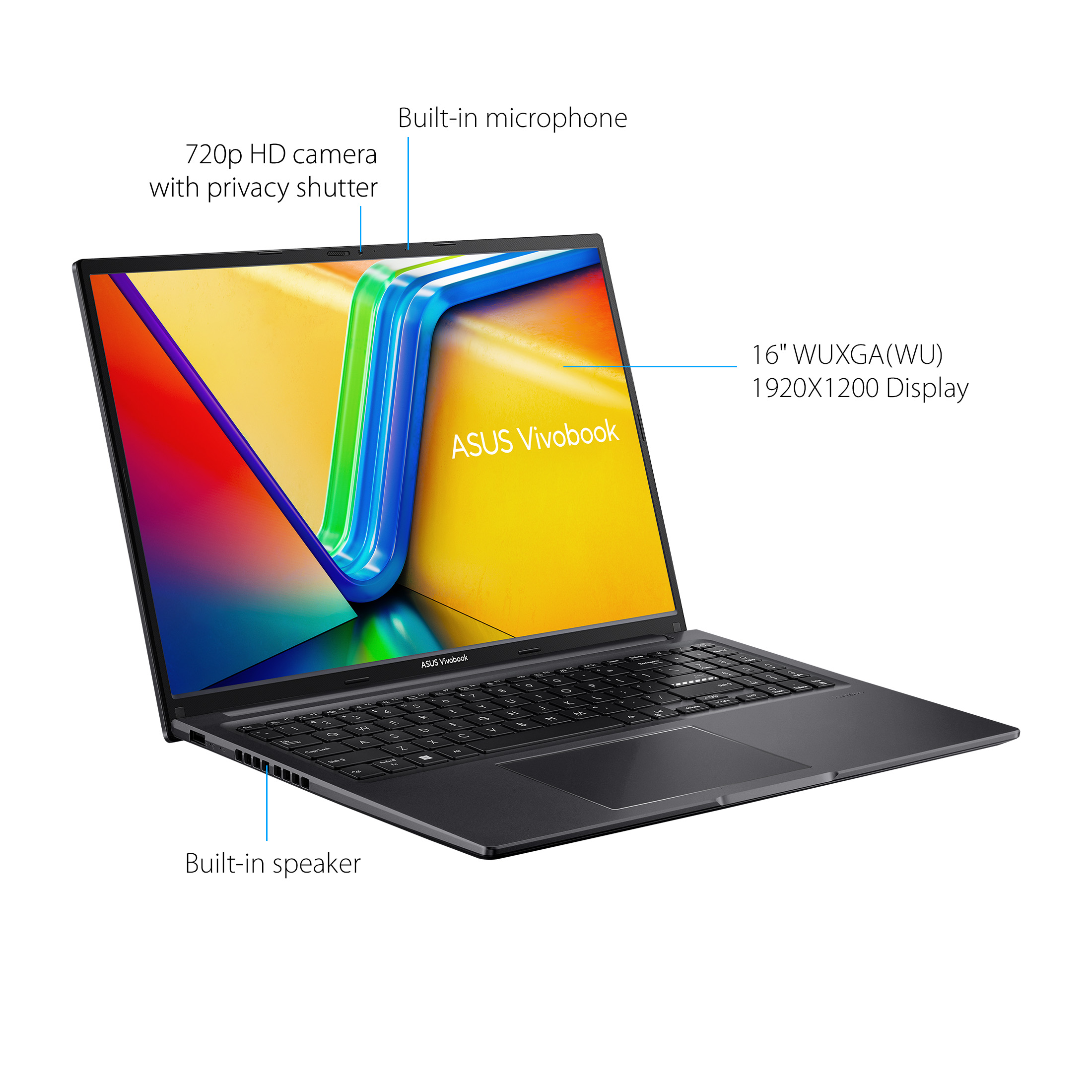 ASUS Vivobook 16” PC Laptop, Intel Core i7-1255U, 16GB, 512GB, Win 11 Home, Black, F1605ZA-WS74 - image 2 of 10