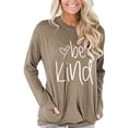 thumbnail image 3 of Camiseta de mujer de manga larga con estampado de letras y cuello redondo, holgada, informal, transpirable, Pollover, Top de otoño con bolsillos laterales, color caqui XL, 3 of 6
