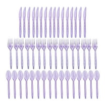 48pcs gold powder purple (G) $48 set of 16 pieces of knife, fork and spoon, disposable plastic knife, fork and spoon tableware three-piece set party cake banquet