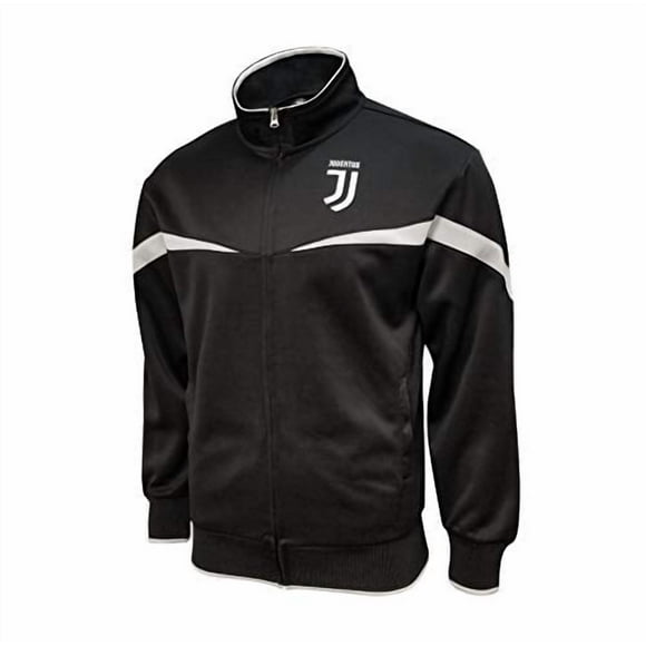 Icon Sports Juventus F.C. Adult Full Zip Track Jackets (Youth Medium, BLACK - GRAY STRIPE & RIB)
