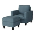 thumbnail image 1 of CorLiving Georgia Linen-Like Fabric Upholstered Indoor Living Room Furniture Set with Armchair and Ottoman, Blue, 1 of 6