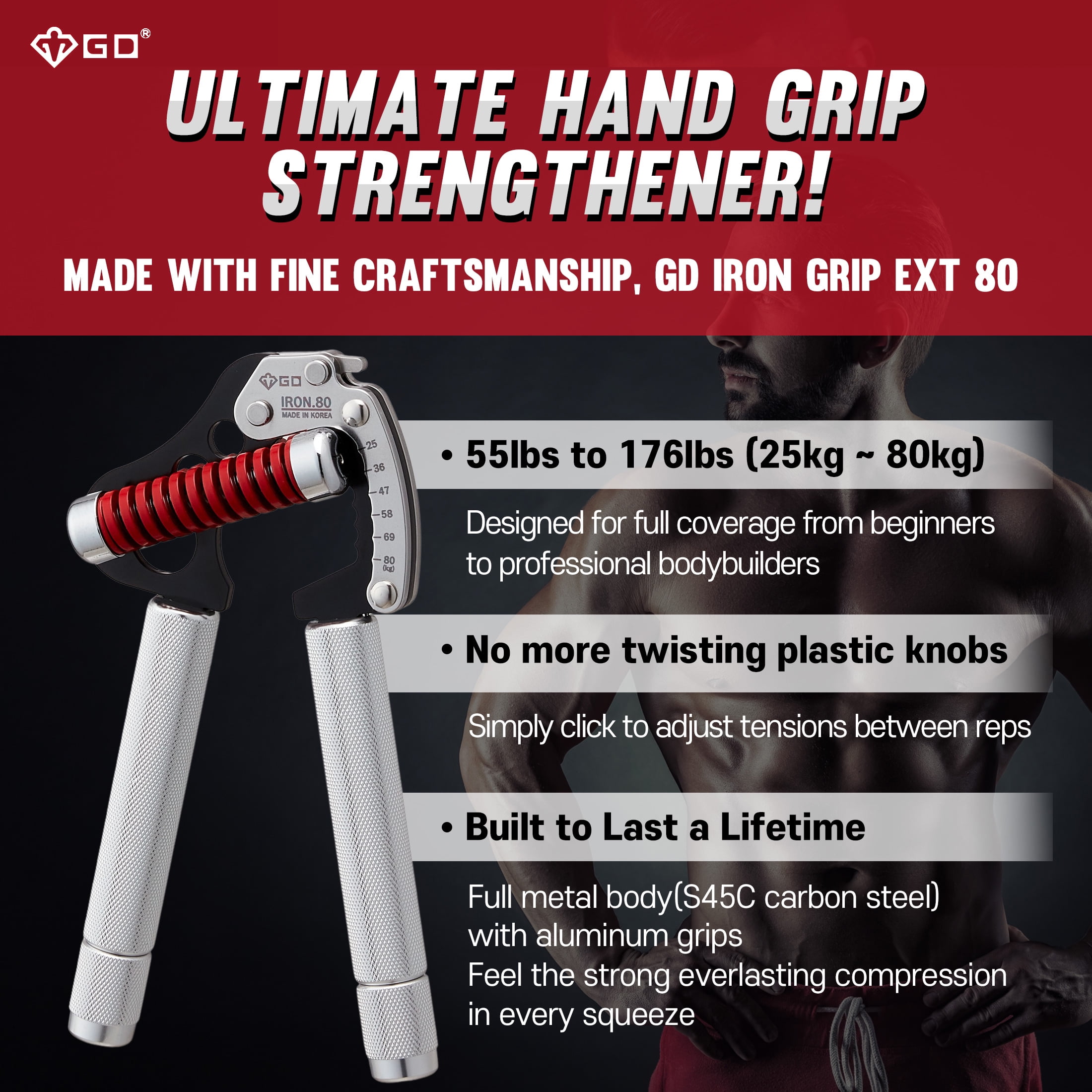 gd iron grip 80 延長可能　アウターリミット GD IRON GRIP Hand Grip Strengthener (Grip Strength Trainer