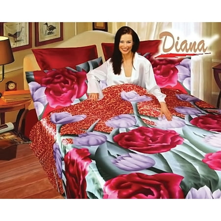 - Queen Bed Silk Satin Bedding Floral Duvet Cover Set Diana DI280Q