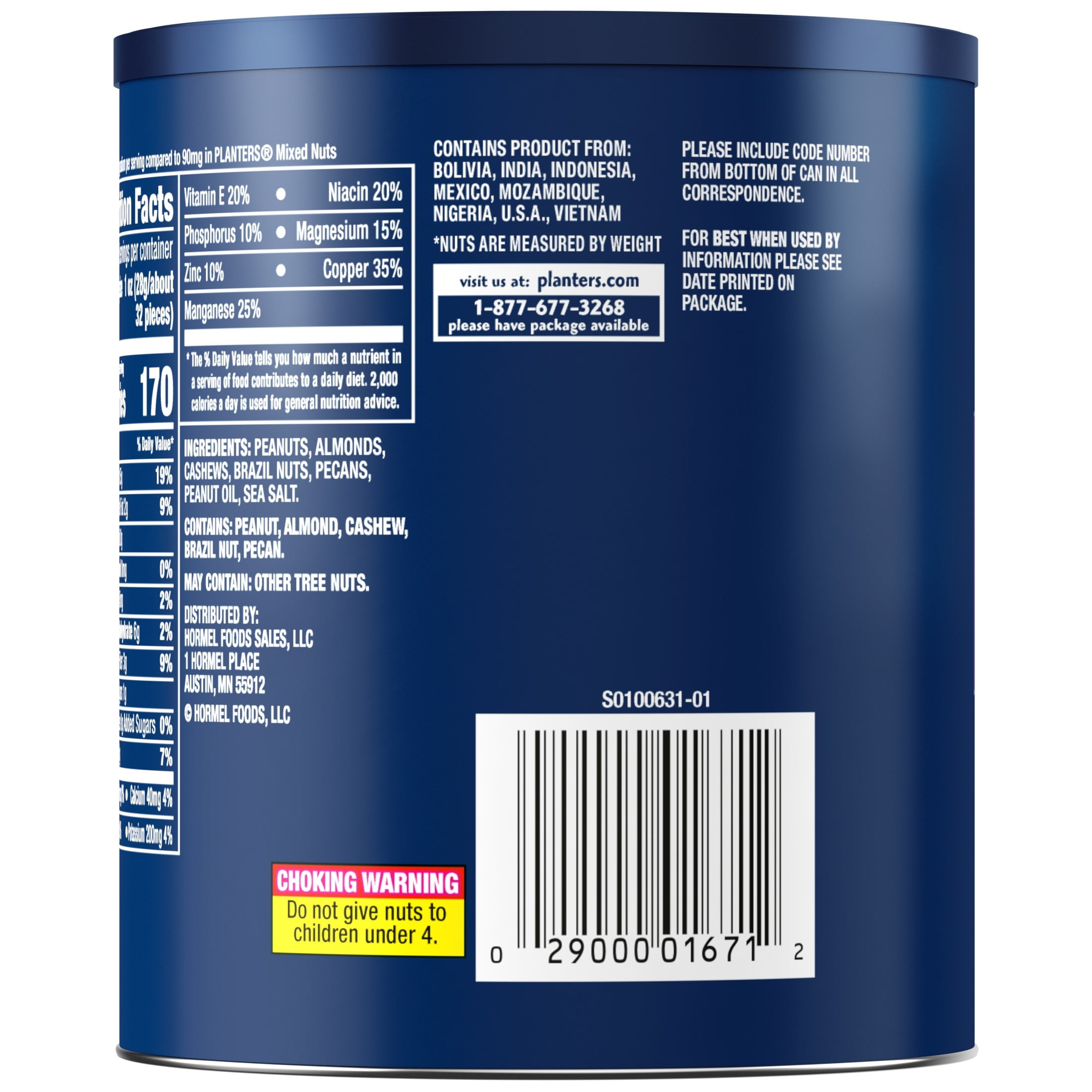 PLANTERS Lightly Salted Mixed Nuts, Party Snacks, Plant Based Protein, 15 oz Canister