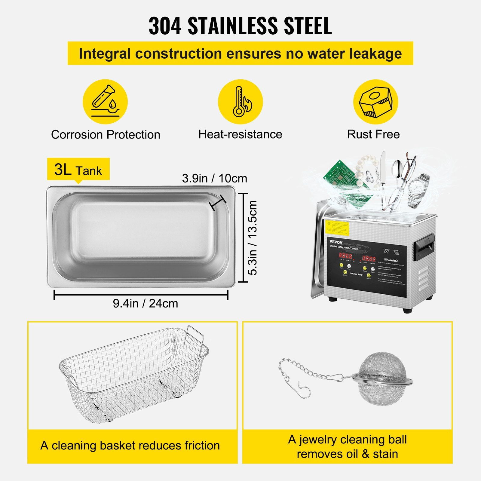 3L Upgraded Ultrasonic Cleaner with 200W Heater and 120W Ultrasonic Professional Digital Lab Parts Cleaner for Jewelry Glasses Cleaning
