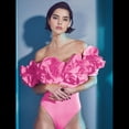 thumbnail image 4 of Traje de Baño de una Pieza para Mujer, Falda Cruzada, Pareo, Bikini con Estampado Floral Retro. Traje de Baño Rosa M, 4 of 8