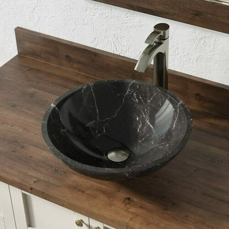Mr Direct 851 Marble Granite Vessel Sink Ensemble With Brushed Nickel Finish 726 Faucet Pop Up Drain And Sink Ring