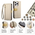 thumbnail image 3 of ESEBLE Leather For iPhone 16 Pro Case With 3-Card Holder Zipper Bills Slot, Makeup Mirror，Soft PU Leather Detachable Lanyard Shoulder Strap And Wristlet Wallet Case,Khaki,For iPhone 16 Pro, 3 of 9